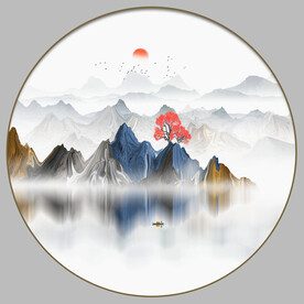 圆形抽象山水画
