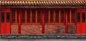 复古中式古建筑餐饮背景墙