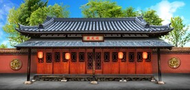 中式仿古建筑背景墙壁画