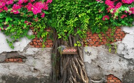 3D大树砖墙场景背景墙壁画