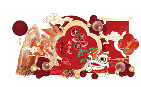 中国风国潮舞狮红色宝宝宴