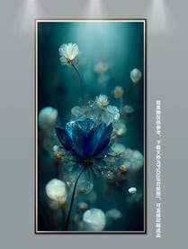 蓝色唯美透明水晶花朵装饰画