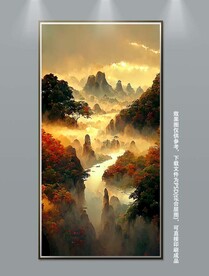 梦幻丛林霞光风景玄关装饰画