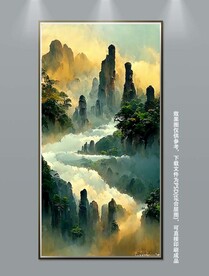 梦幻丛林霞光风景玄关装饰画