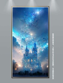 梦幻蓝色城堡白色玫瑰装饰画