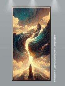 轻奢现代手绘抽象海浪玄关装饰画