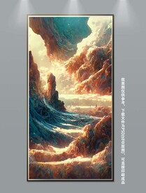 轻奢现代手绘抽象海浪玄关装饰画