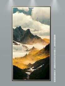 新中式写实山水风景玄关装饰画