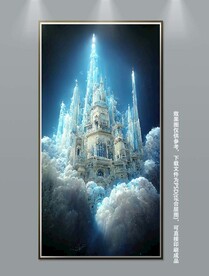 现代时尚梦幻蓝色城堡玄关装饰画