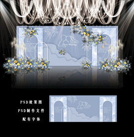 蓝色简约婚礼背景