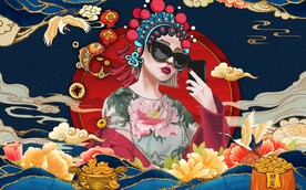 京剧花旦国潮美食餐饮背景墙