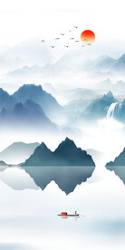 高清分层水墨山水平开门