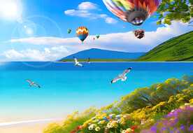 蓝天白云大海风景画