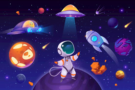 卡通太空星球宇航员火箭飞碟背景