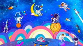 卡通星空宇航员背景墙