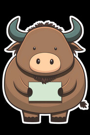 拿着卡片的卡通水牛