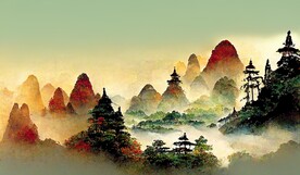 新中式山水风景画鎏金装饰画