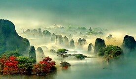 新中式山水古典客厅床头装饰画