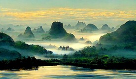 新中式山水古典客厅床头装饰画