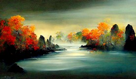 新中式山水古典客厅床头装饰画