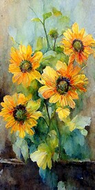 现代简约彩绘抽象向日葵装饰画