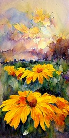 现代简约彩绘抽象向日葵装饰画