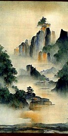 新中式简约抽象山水靠山装饰画