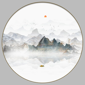 圆形山水画小品