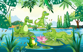 可爱小鳄鱼儿童房背景墙