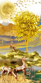 金山麋鹿五福发财树玄关