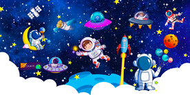 卡通星空宇航员背景墙