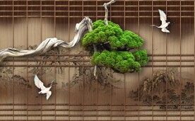 新中式竹林山水电视背景墙