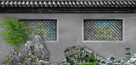 中式古松假山园林背景墙壁画