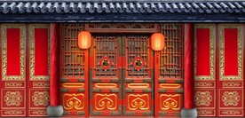 复古中式古建筑场景背景墙