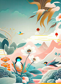 国潮花鸟插画