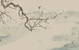 新中式工笔花鸟画背景墙