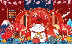 国潮招财猫美陈背景图片