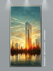 现代抽象城市玄关装饰画