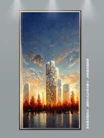 现代抽象城市玄关装饰画