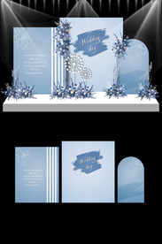 蓝色婚礼KT板设计PSD分层