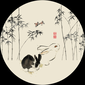 新中式兔子手绘国画装饰画