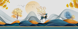 新中式现代山水麋鹿装饰画