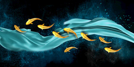 新中式九鱼图装饰画