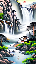竖幅山水画