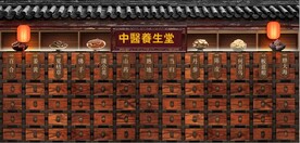 复古怀旧中医堂背景墙壁画