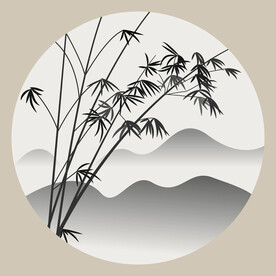 竹林国画水墨竹子意装饰圆形山水