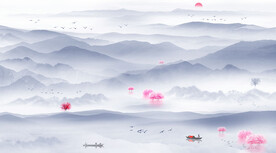 江南水乡水墨山水画