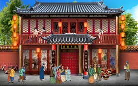 古代重庆火锅饭馆背景墙壁画