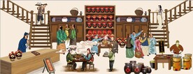 古代市井酒楼背景墙壁画