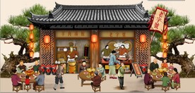 古代羊肉汤馆背景墙壁画